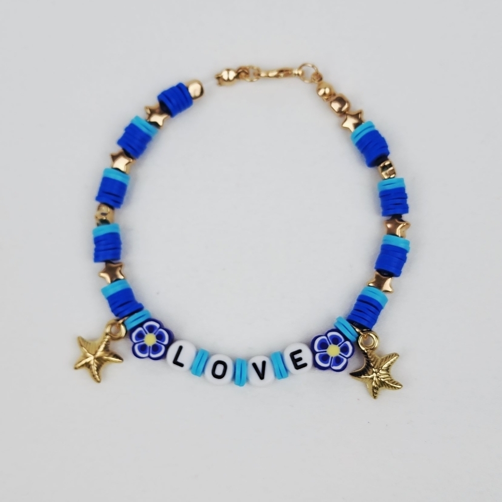 Handmade Love Star flower Blue Bracelet